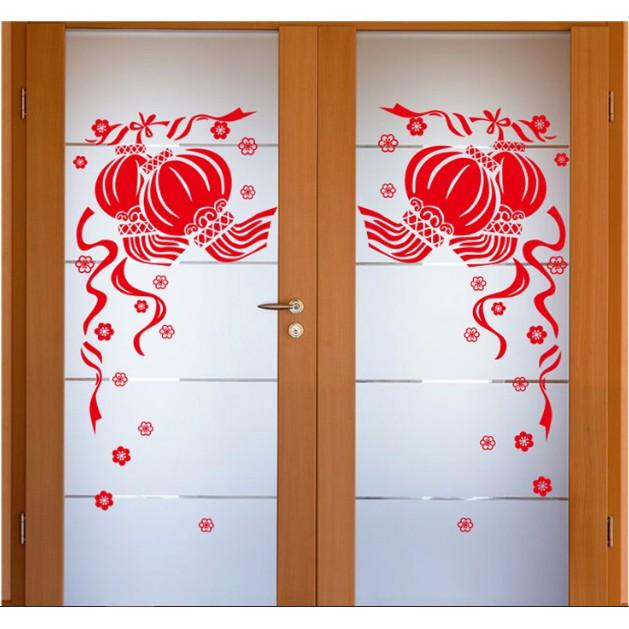 Decal trang trí tết - Lồng đèn nhỏ đỏ chúc xuân