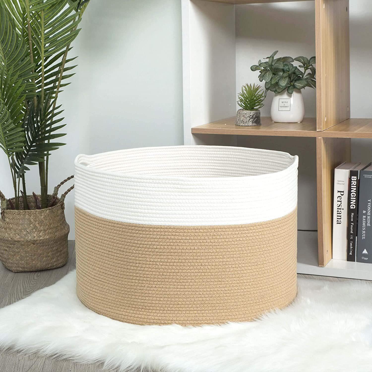 Giỏ đựng đồ giặt bằng dây cotton có tay cầm cho đồ chơi và phòng khách