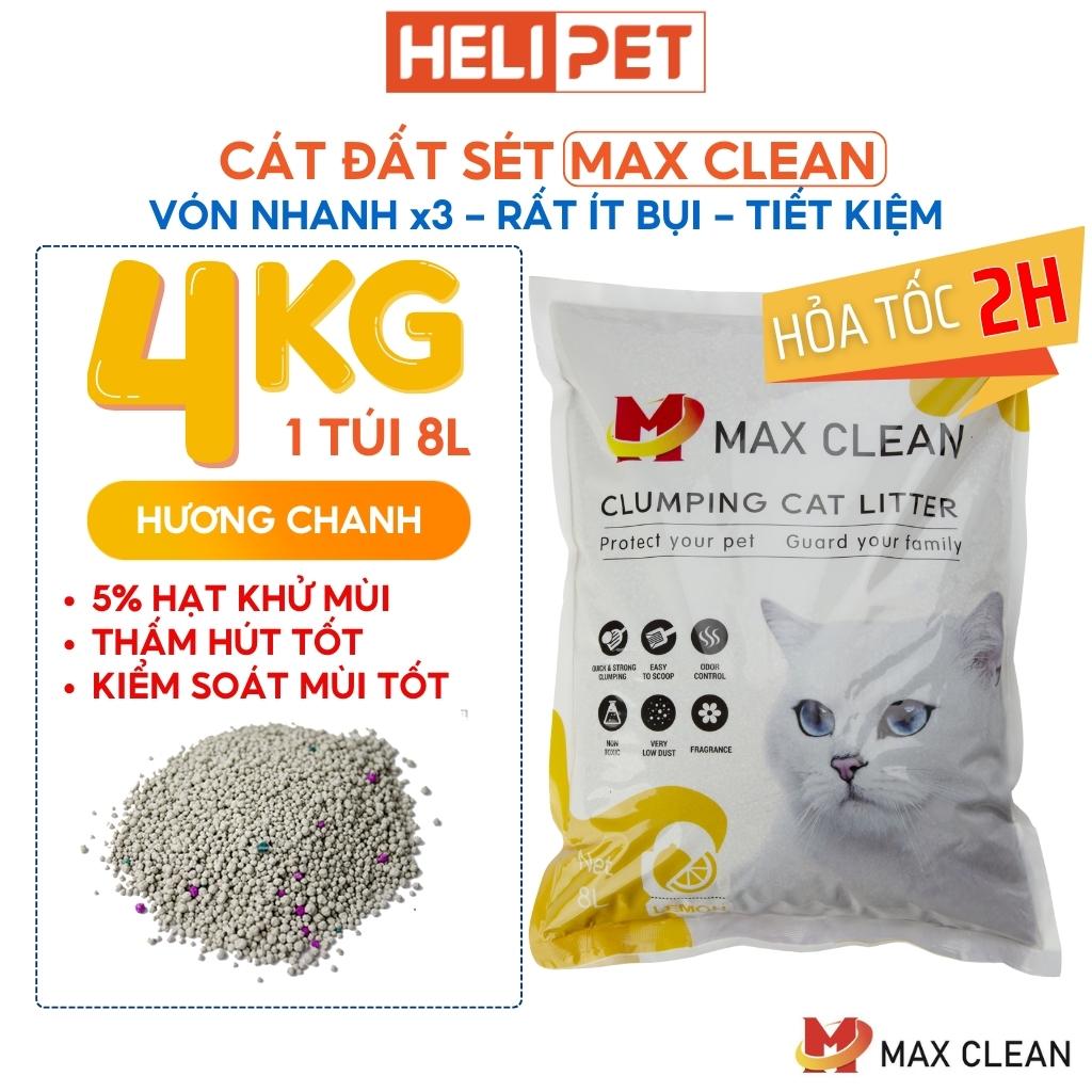 Cát Vệ Sinh Cho Mèo Max Clean 4Kg Vón Cực Nhanh, Rất Ít Bụi, Thấm Hút Tốt Dùng Tốt Cho Cả Máy Vệ Sinh và Khay Vệ Sinh- HeLiPet- HeLiPet