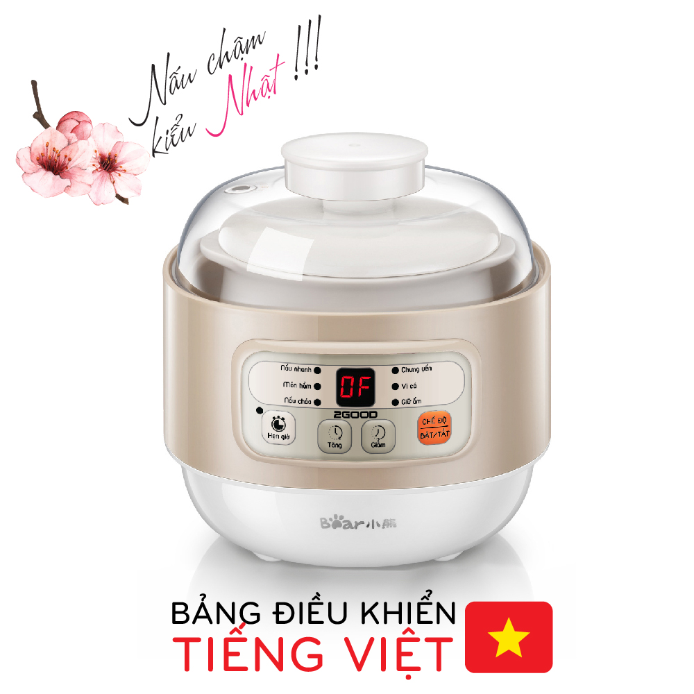 Nồi hầm cháo, chưng yến, tiềm gà cao cấp 2Good Bear A08 (bảng điều khiển cảm ứng, chống trào, cạn nước tự động tắt) - Hàng Chính Hãng