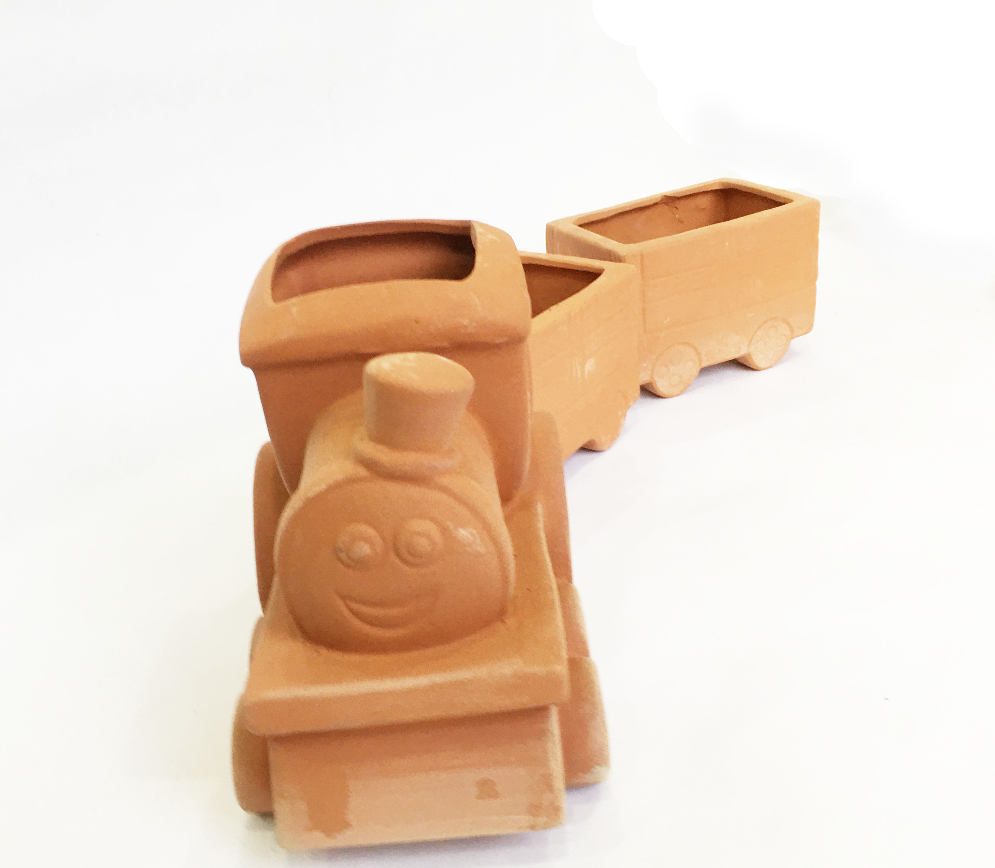 Bộ Chậu đất nung Đoàn Tàu Lửa vintage , chậu có lỗ, trồng bonsai, cây cảnh, sen đá, trang trí sân vườn