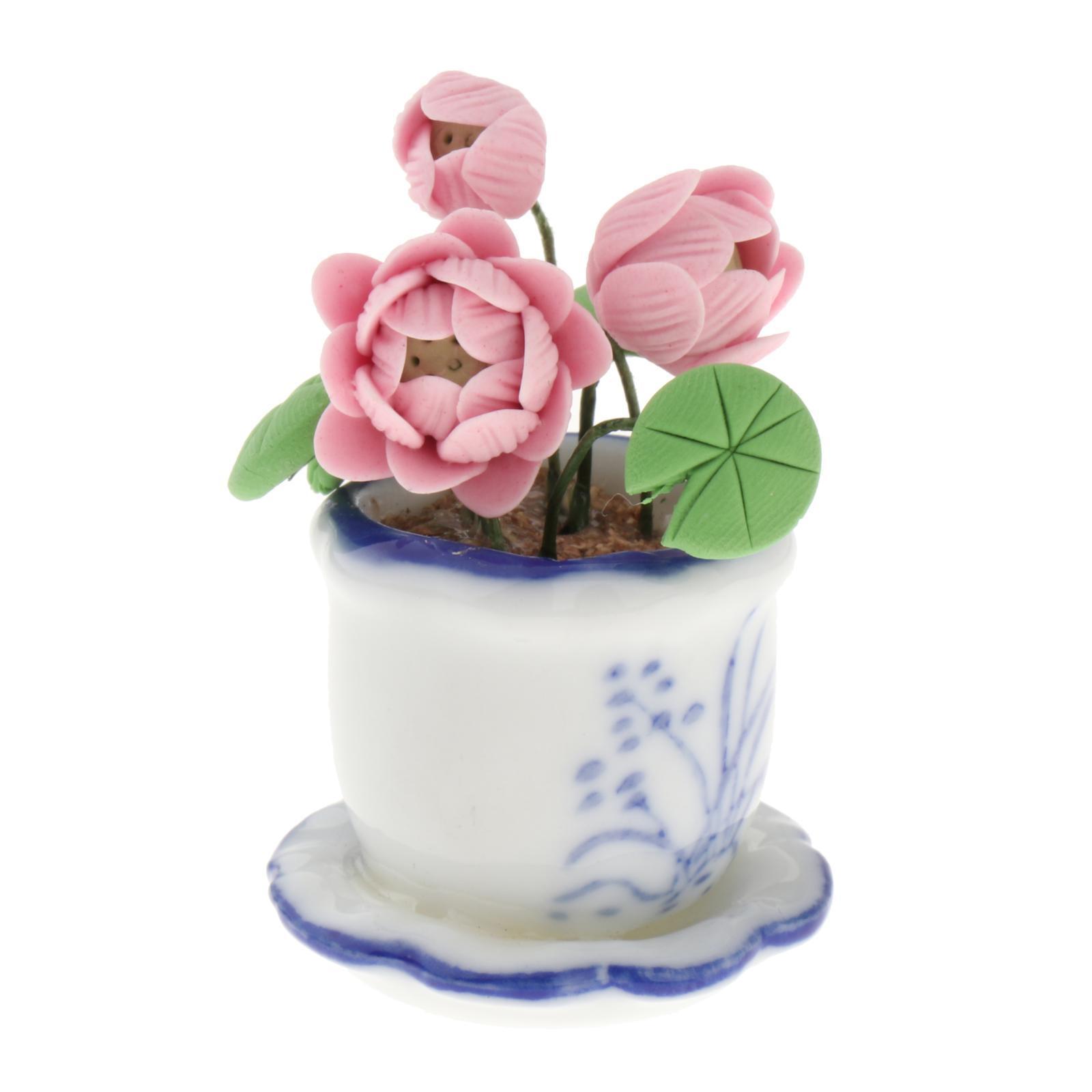 1:12 Plant Pot Bonsai Model Miniature Lotus Plant Scenes Tiny Greenery Ornaments for Architectural DIY Projects DIY Scenery
