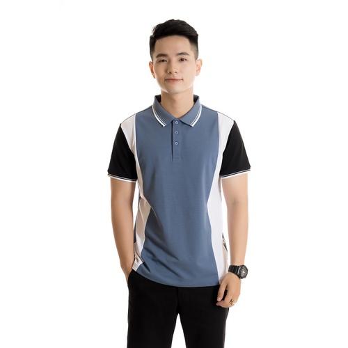 Áo polo nam cotton cá sấu phối tay thân bo sọc cổ bẻ tay ngắn PL05