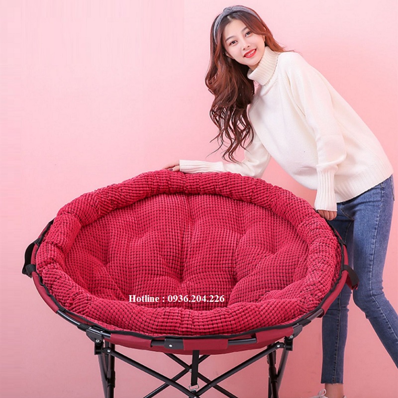 Ghế thư giãn đệm nhung Papasan dùng cho phòng khách, ngoài trời phong cách Bắc Âu - Ghế thư giãn nệm tròn gấp gọn tiện lợi - Có Ảnh Thật