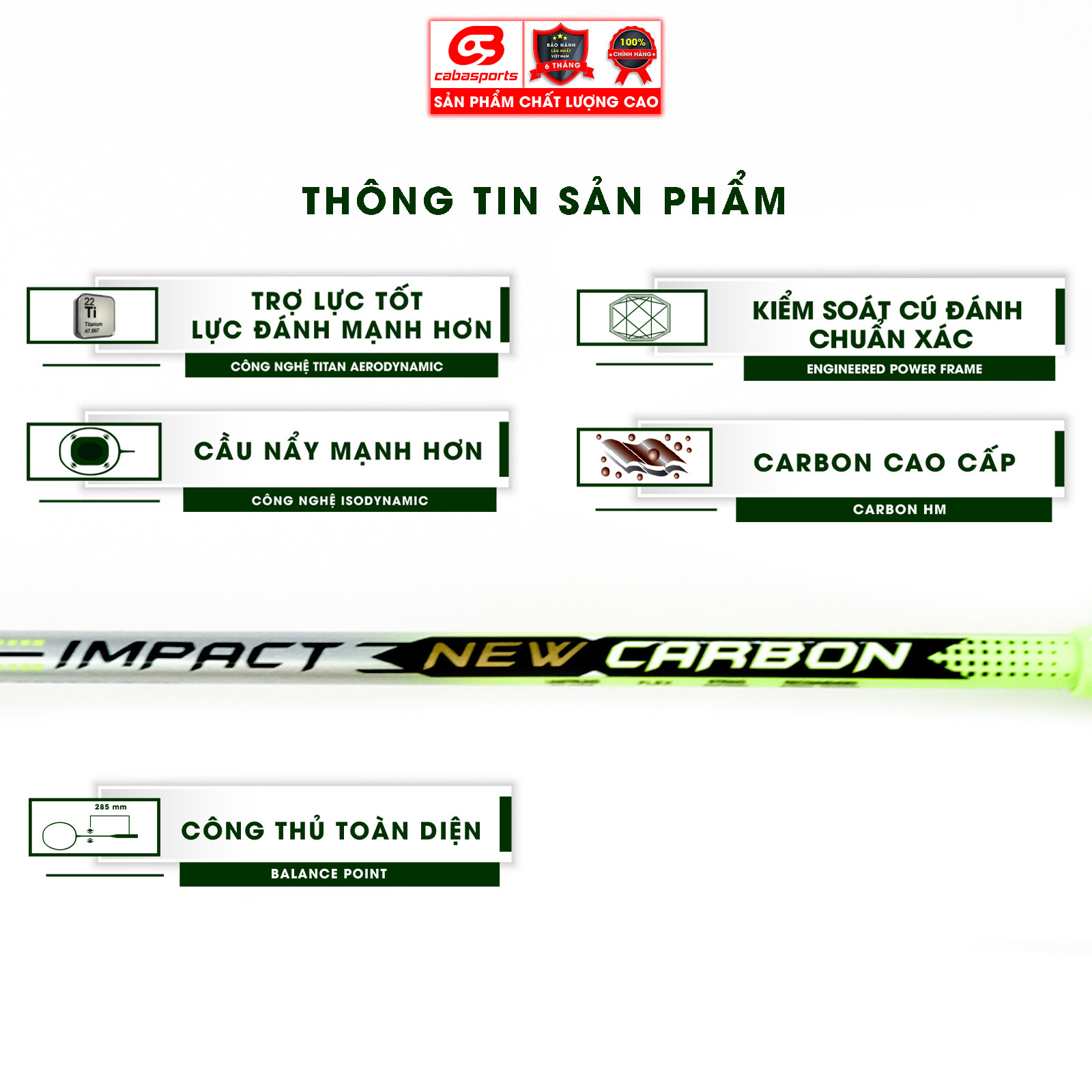 VỢT CẦU LÔNG PROKENNEX IMPACT NEW CARBON CHẤT LƯỢNG TỐT, CHUYÊN NGHIỆP, CHÍNH HÃNG