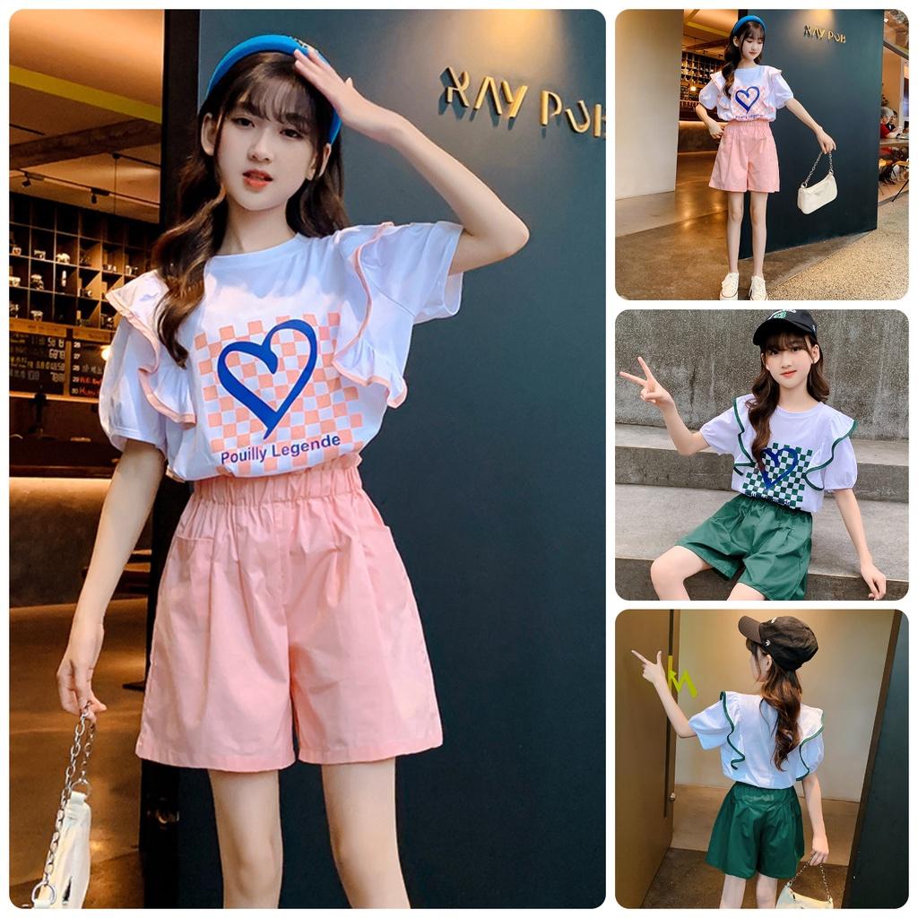 VL54 Size130-170 (22-45kg) Set bộ bé gái (áo+quần vải thô Hàn Quốc) Thời trang trẻ Em hàng quảng châu