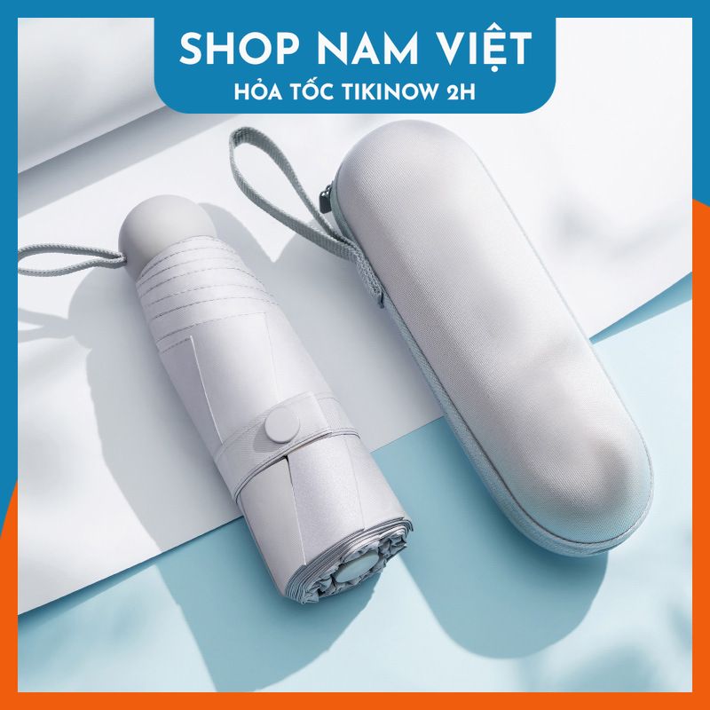 Dù Chống Tia Uv Mini Siêu Gọn 8 Xương Có Hộp Đựng Chống Sốc - Xám Nhạt