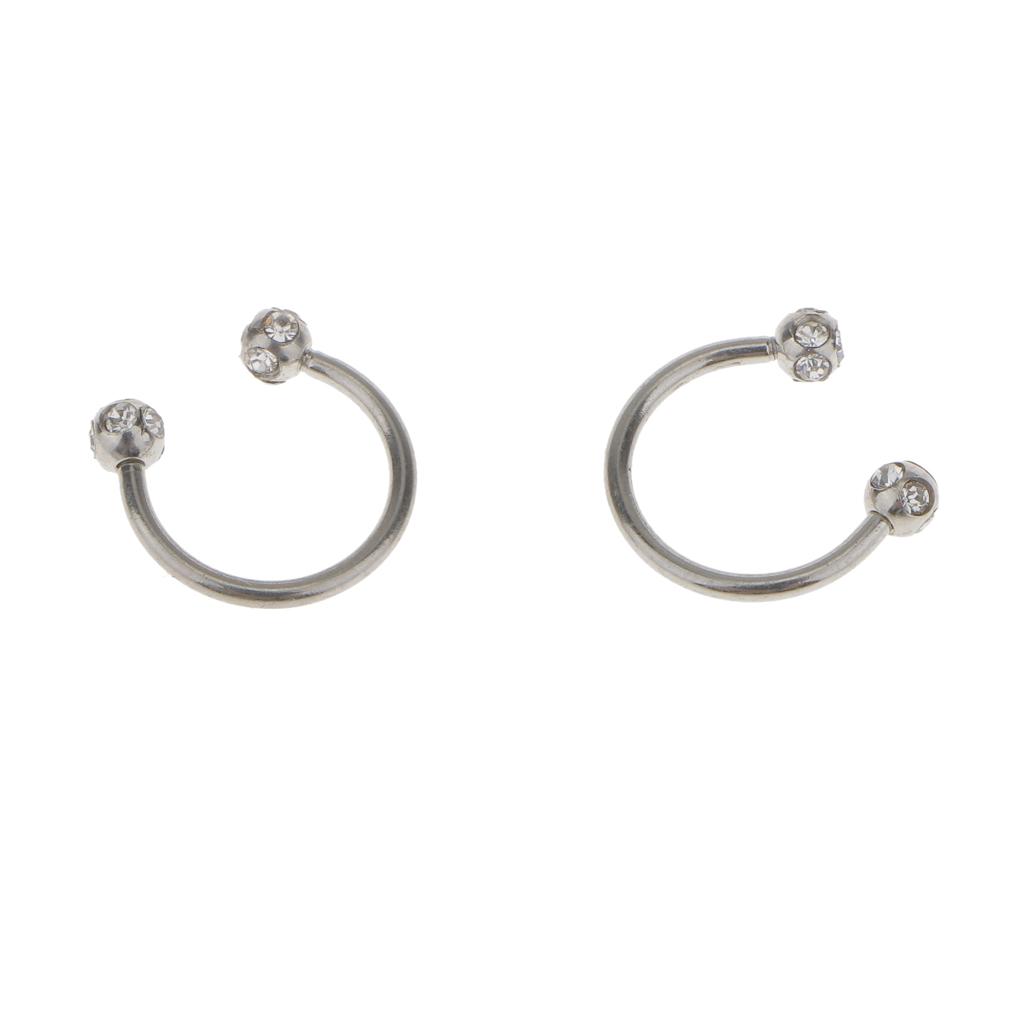 2Pcs Crystal Stainless Steel Bar Lip Nose Ring Stud Body Piercing