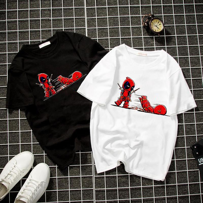 Áo thun unisex form rộng deadpool và người nhện dễ thương vải dày mịn 2019T1442