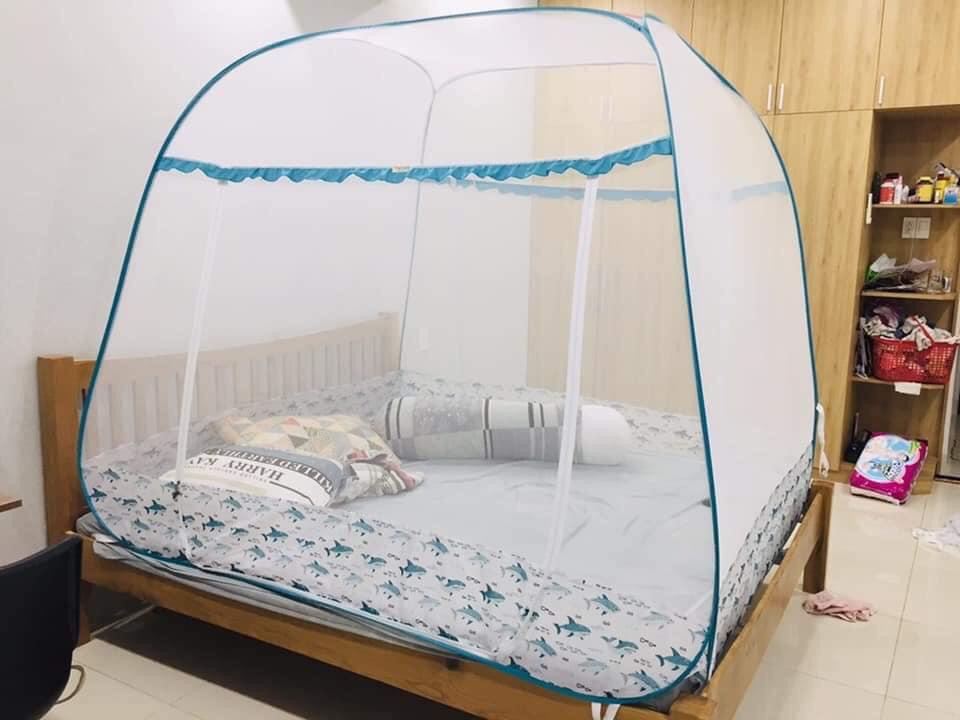 Màn chụp , Mùng chụp đỉnh rộng cao cấp Mộc Miên - Mẫu Xanh Cá Mập 2 Cửa