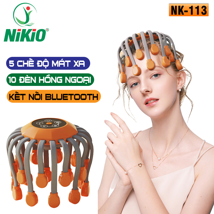 Máy Massage Đầu Bạch Tuột Nikio NK-113 - 20 Chân Rung Mát Xa, Hỗ Trợ Giảm Đau Đầu, Cải Thiện Trí Nhớ, Tích Hợp Hồng Ngoại, Kết Nối Bluetooth Nghe Nhạc Thư Giãn - 5 Chế Độ Mát Xa Tăng Tuần Hoàn Máu, Giảm Stress Giúp Dễ Ngủ