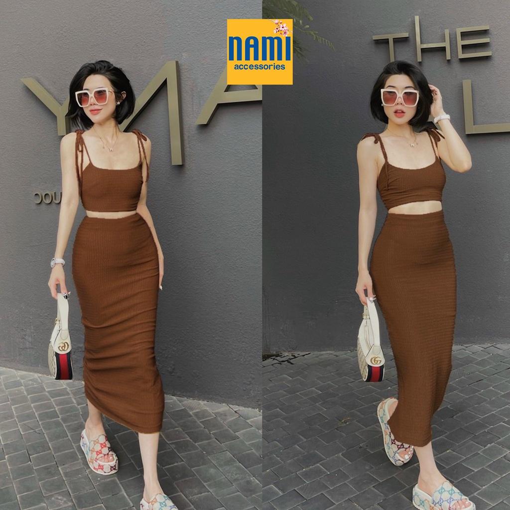 Set Áo Croptop Cột Dây Vai Kèm Chân Váy Ôm Body Sexy Girl Quyến Rũ - ATNU033