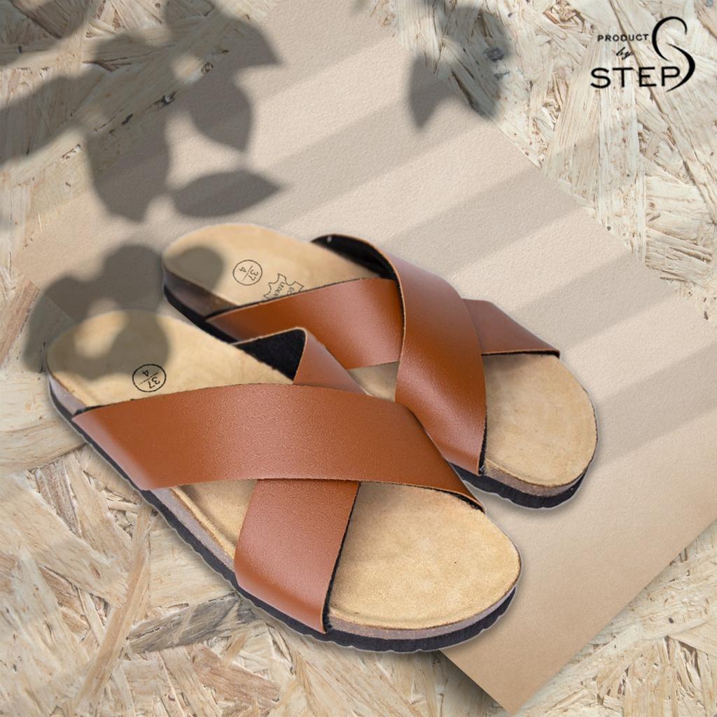 Dép đế trấu Unisex Da tổng hợp Quai Chéo