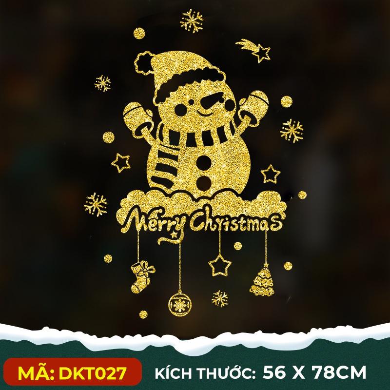 Decal trang trí noel hình người tuyết kim tuyến nhủ vàng