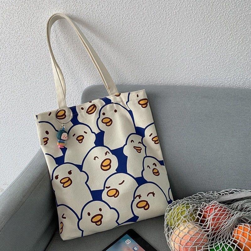 Túi Tote Vải Canvas In Hoạt Hình Kiểu Hàn Quốc Dễ Thương Cho Nữ