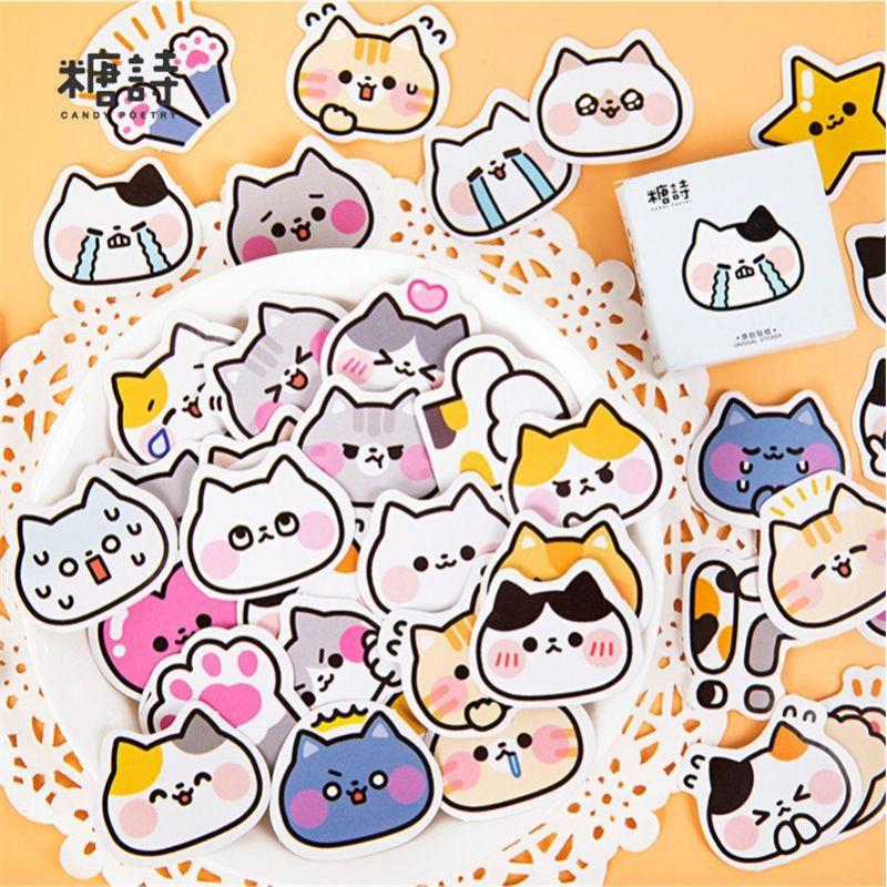 Set 50 sticker con mèo hoạt hình dễ thương trang trí sổ,bullet journal