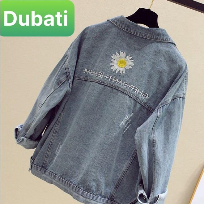 ÁO KHOÁC JEAN NAM NỮ CHẤT BÒ THÊU HOA CÚC CHỮ SAU LƯNG PHONG CÁCH CAO CẤP NHẬT BẢN- DUBATI FASHION