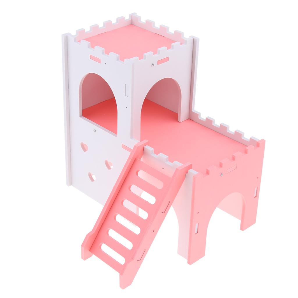 Hamster Hideout House Cabin Cages Wooden Villa Hut Play Toy Pink
