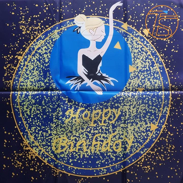 Set Trang Trí Sinh Nhật, Thôi Nôi Poster Cô Gái Múa Ba Lê Cho Bé Gái Kèm Ống Bơm Tay - Happy Birthday