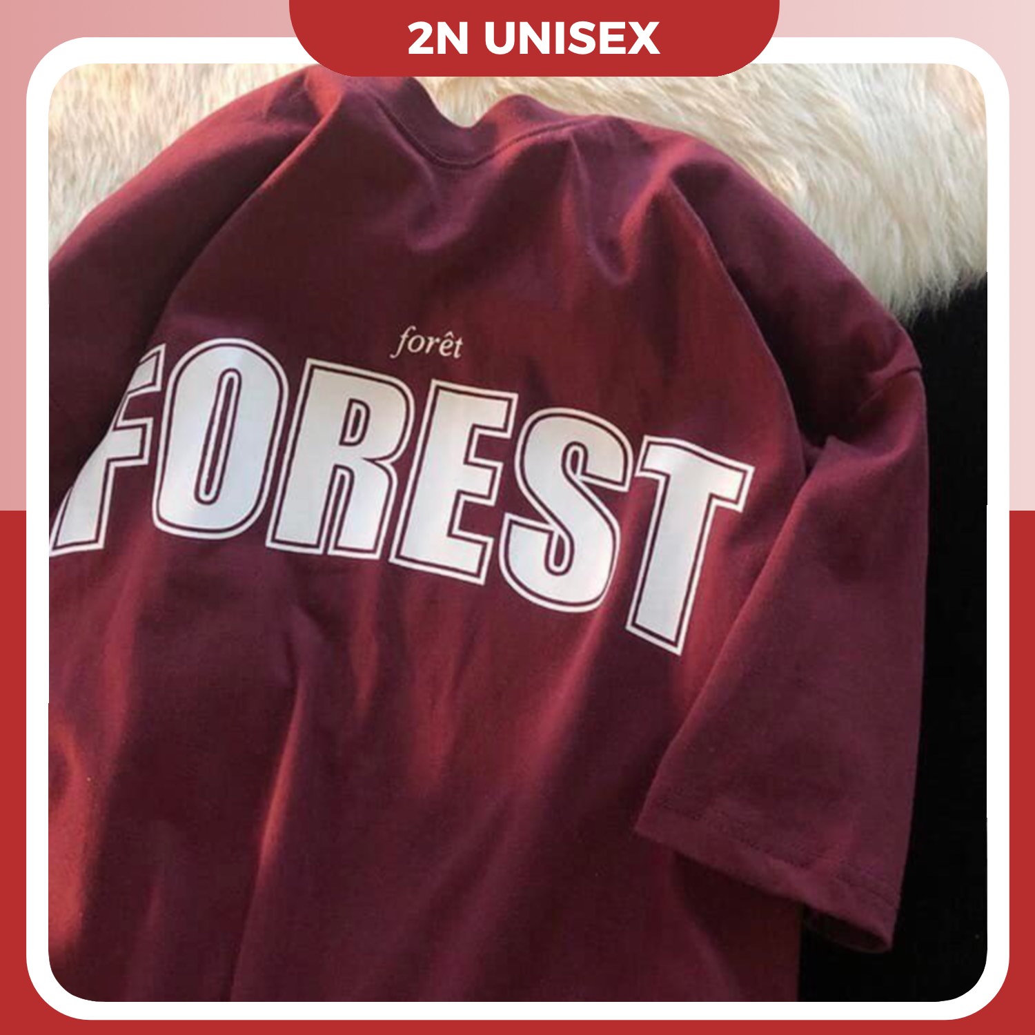 Áo Thun Tay Lỡ Form Rộng Unisex - Áo Phông Nam Nữ Oversize - T Shirt Forest B - Đỏ