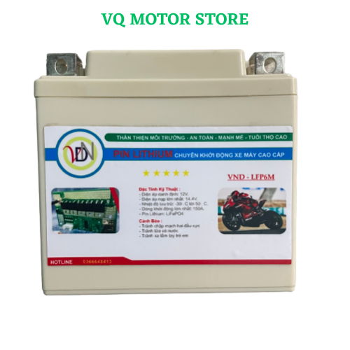 Acquy Pin Lithium VND-LFP6M chuyên khởi động xe máy, dung lượng 12V.6AH