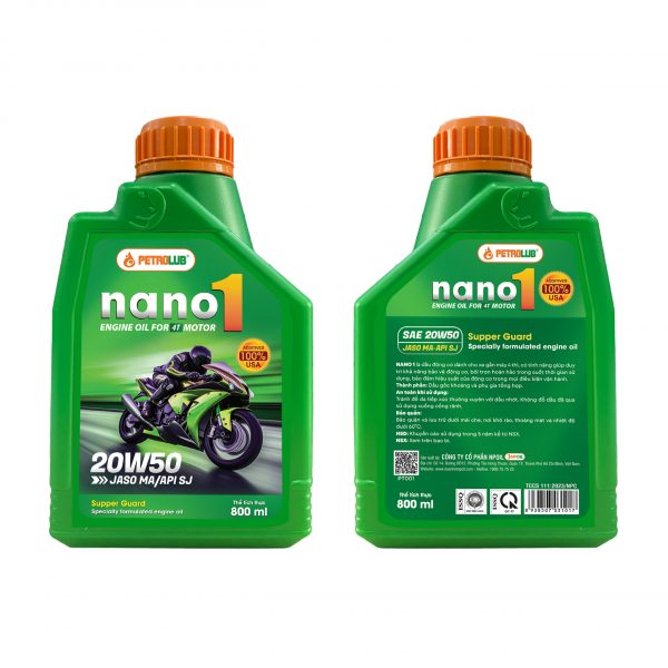 Dầu nhớt xe máy PETROLUB NANO 1 - API SJ - 20W50 - 0.8 L/1L - Hàng chính hãng