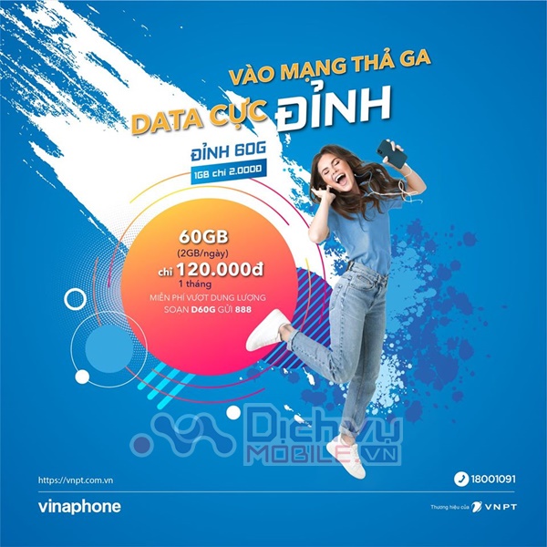 SIM 4G D60G VINA TRỌN GÓI 1 NĂM - 2GB/NGÀY