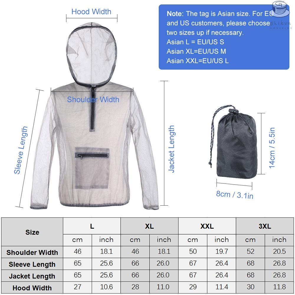 Áo khoác lưới có mũ trùm bảo vệ chống muỗi/côn trùng siêu nhẹ cho hoạt động ngoài trời
