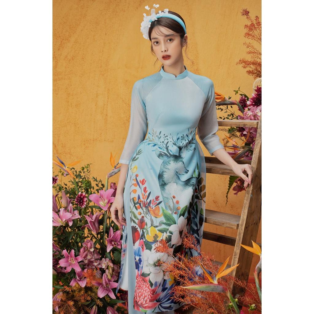 Áo dài xanh con nai, quần xanh 1AD1031 ADORE DRESS