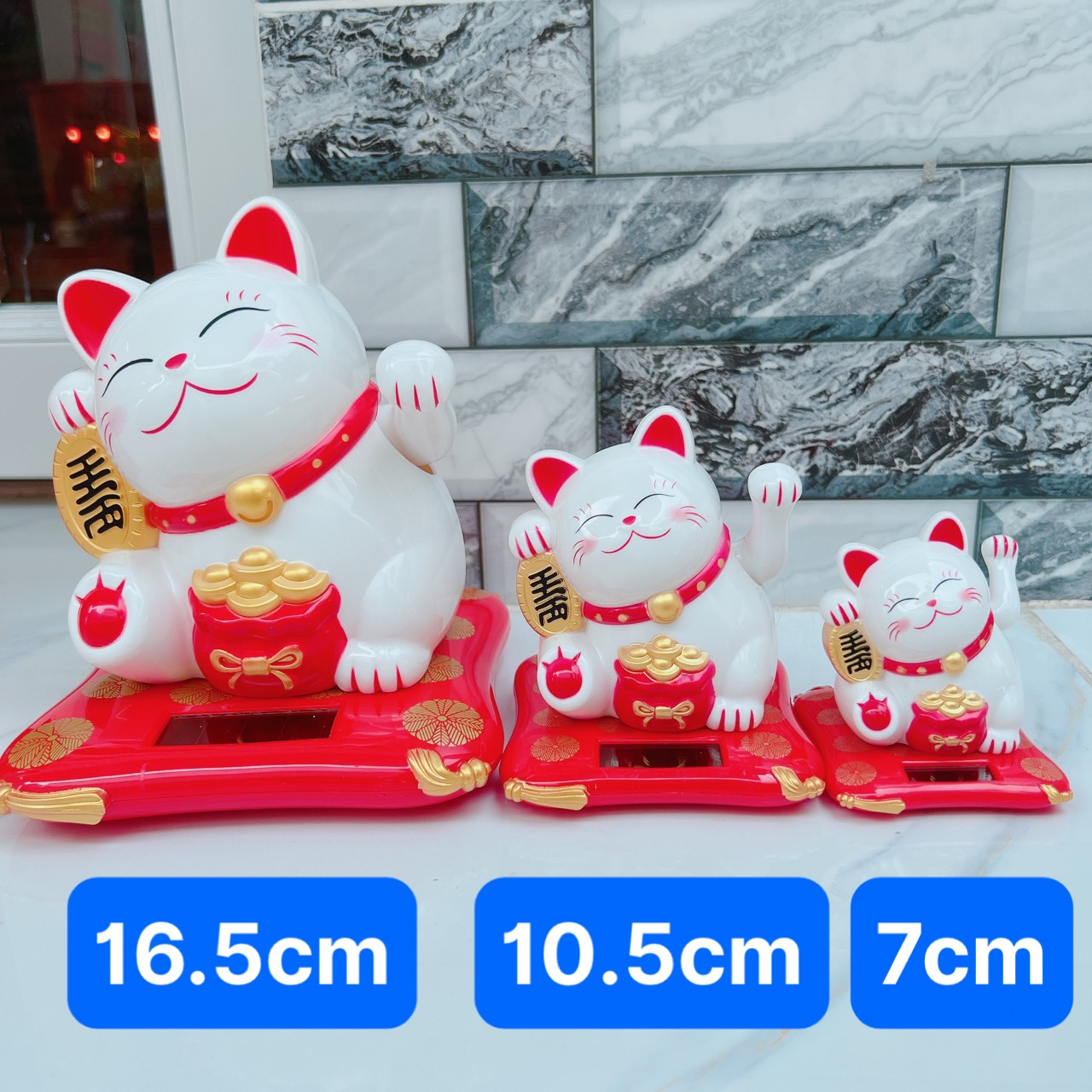 Mèo Thần Tài Vẫy Tay Dùng Năng Lượng Mặt Trời - Mang Lại May Mắn Tài Lộc Cho Gia Chủ , cao 16.5 cm