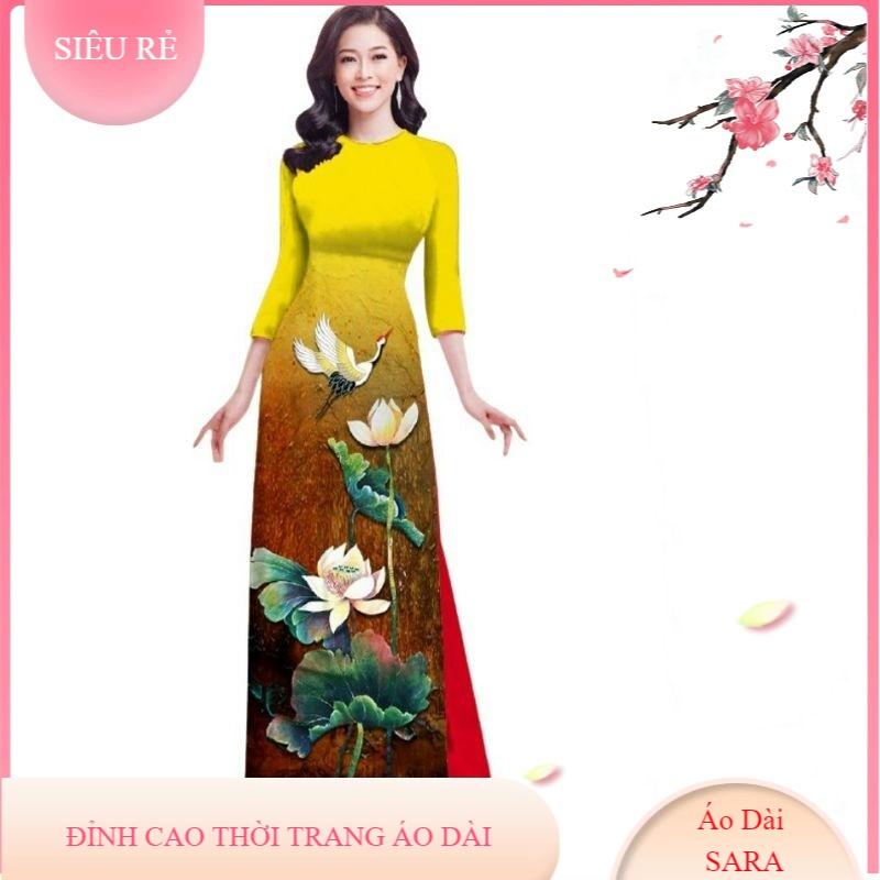SÉT ÁO DÀI LỤA HỌA TIẾT SEN HẠC 4D VN