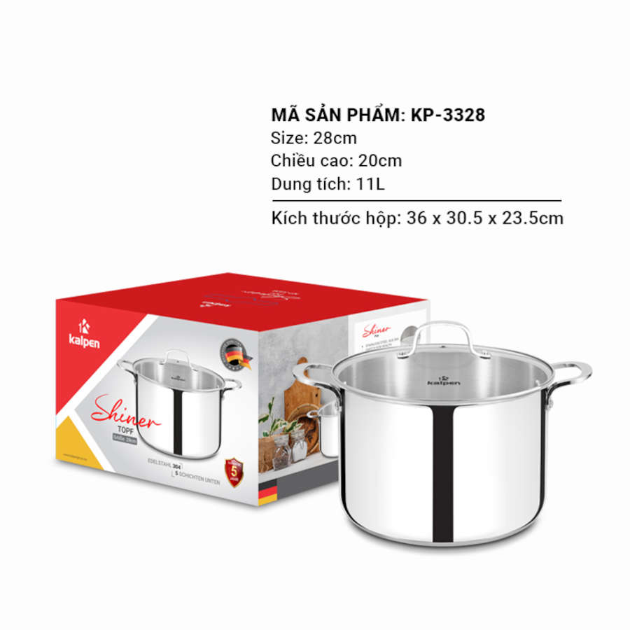 Nồi luộc gà Inox 304 cao cấp 5 đáy Kalpen size 28cm