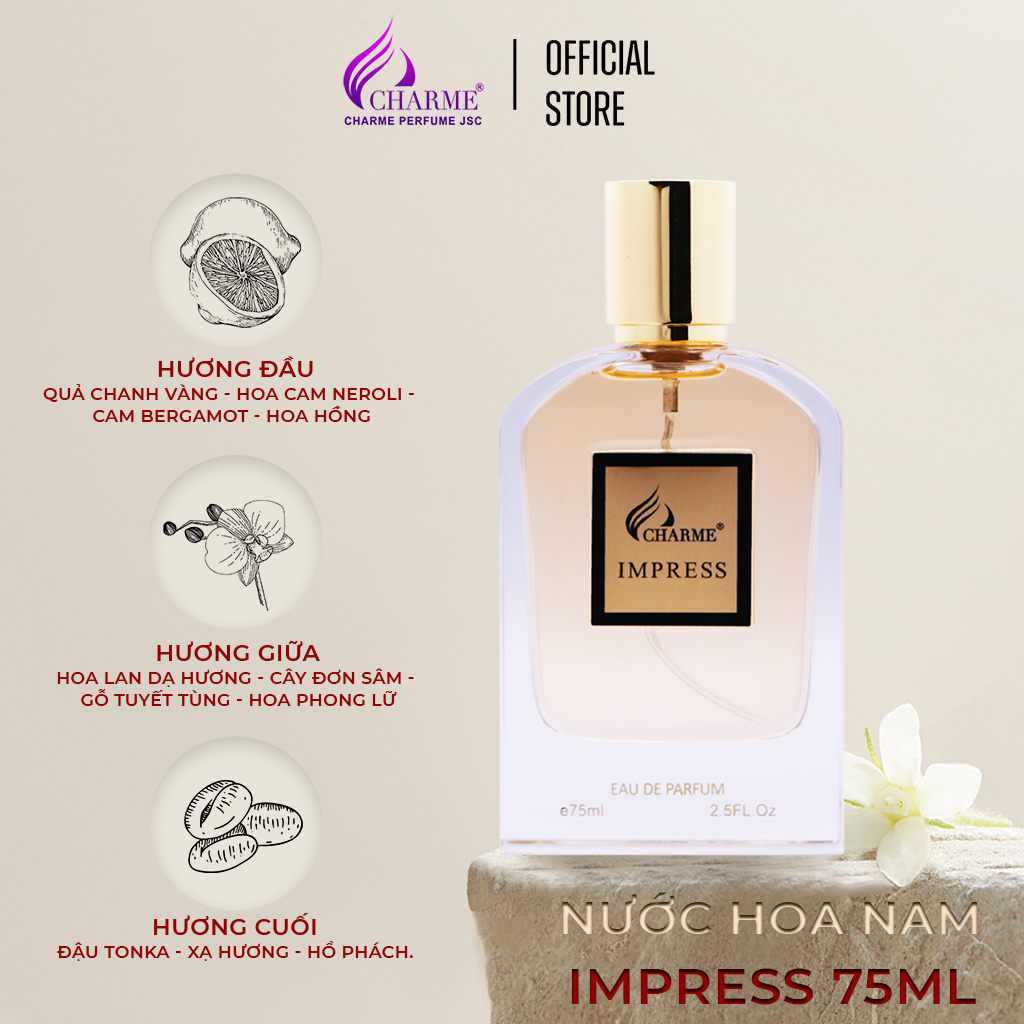 Nước hoa nam thơm lâu, Charme Impress, hương thơm quyến rũ, lôi cuốn, khơi gợi sự nam tính, lịch lãm, 75ml
