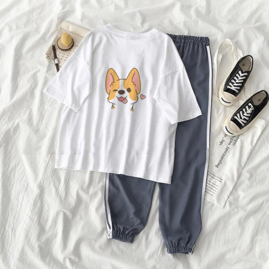 Set Jogger Line Phối Thun Unisex Chó Cute