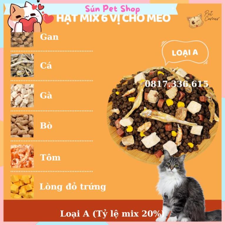 Hạt mix cao cấp cho mèo trộn thịt bò, gà, tôm, cá, lòng đỏ trứng, rau củ quả - Thức ăn hạt cho mèo kén ăn