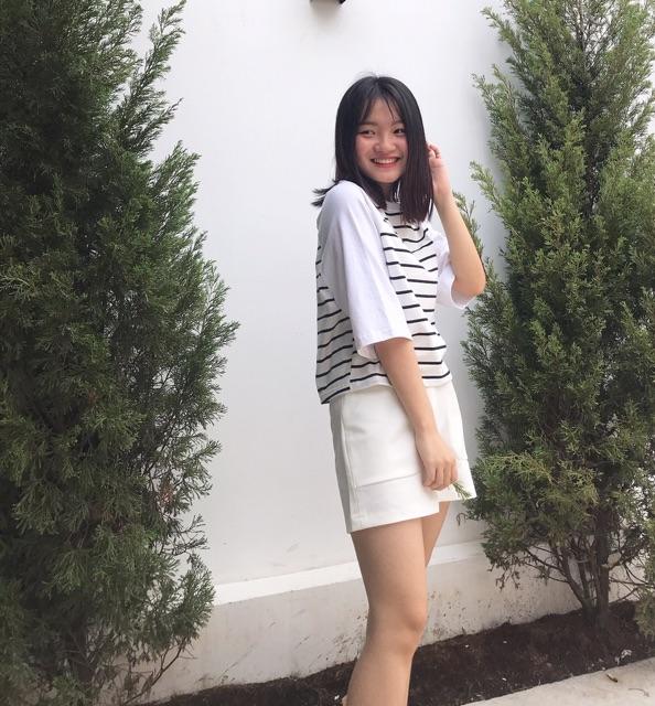 Áo thun sọc tay raplan Croptop Freesize - TP492