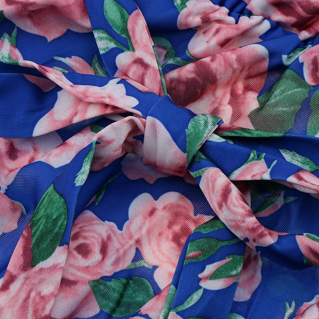 Women's V Neck Sleeveless Stretchy Wrap Waist Floral Boho Maxi Beach Party Dresses