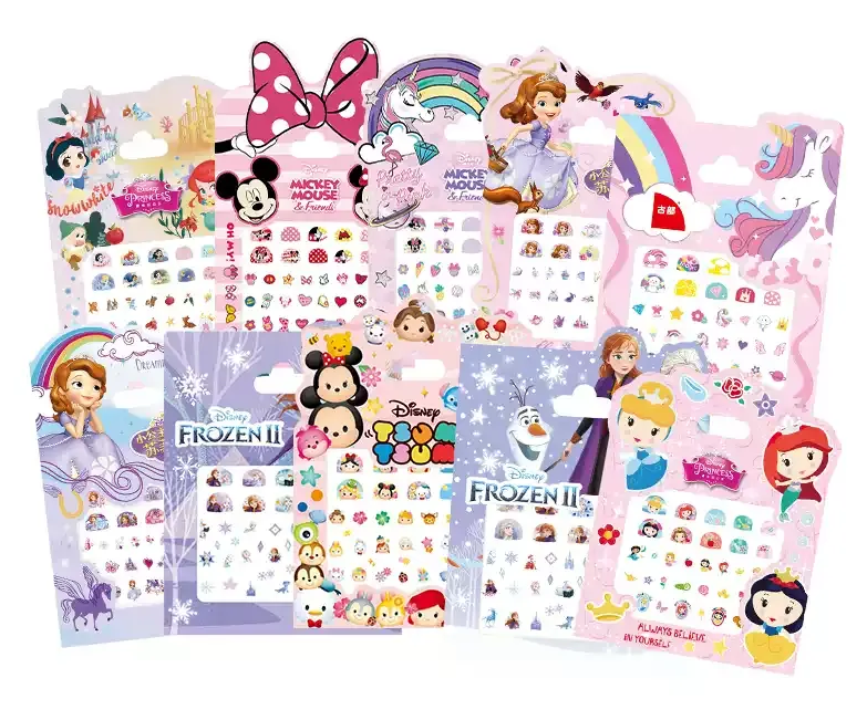 Combo 5 tờ Nail Sticker ngẫu nhiên , miếng dán móng tay hoạt hình kiểu vuông Frozen Princess Tsum Unicorn Minnie Sofia cho trẻ em 002