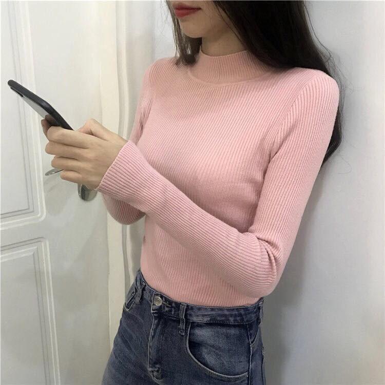 Áo thun nữ CỔ LỌ TAY DÀI chất thun gân