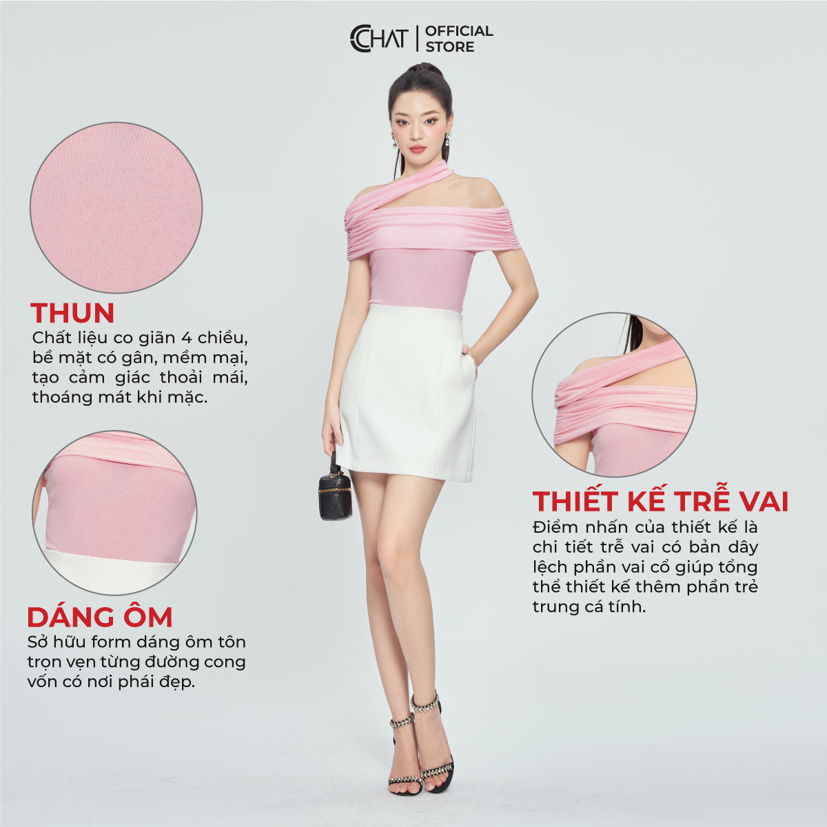 Áo Thun Kiểu Trễ Vai Cổ Lệch Dáng Ôm Chất Vải Co Giãn Mềm Mịn 93TNC2001OT