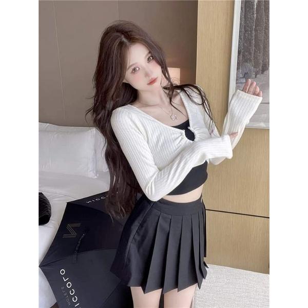ÁO CROPTOP TAY DÀI KHOEN MẶC 2 KIỂU