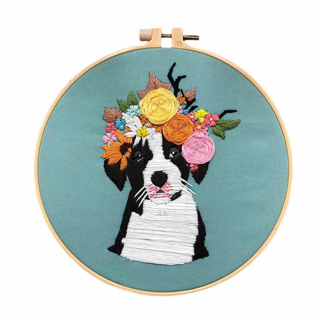 Embroidery Starters Kit Dogs Cross Stitch Handmade DIY Craft with Hoop