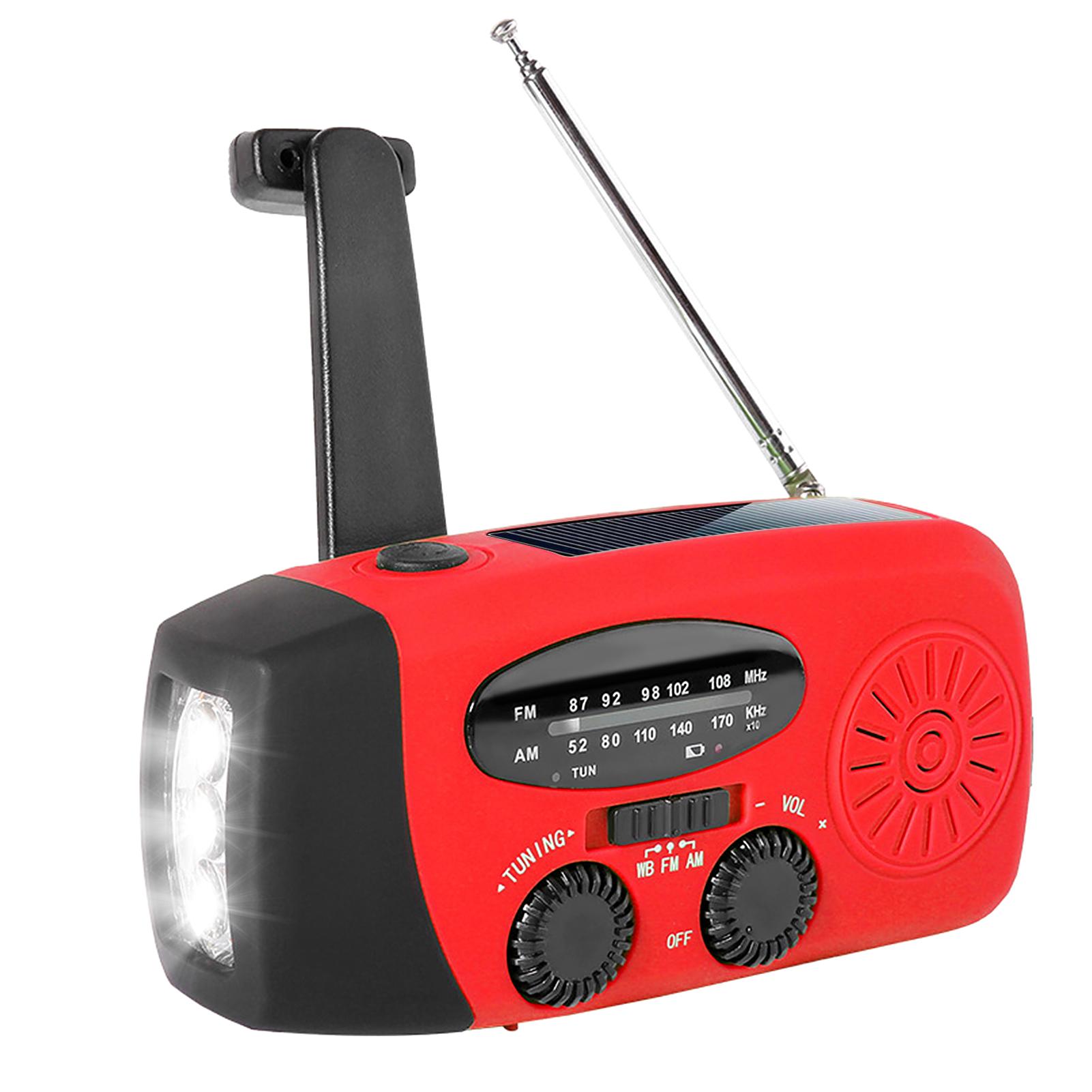 Đài phát thanh khẩn cấp Mặt trời hỗ trợ tay quay Đài cảnh báo thời tiết FM / AM với chức năng dự trữ năng lượng ánh sáng LED