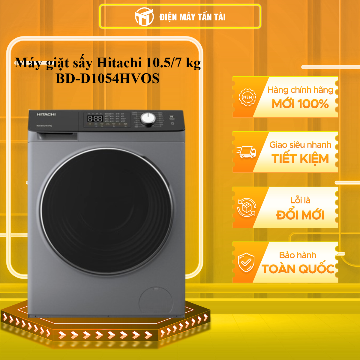 Máy giặt sấy Hitachi Inverter giặt 10.5 kg - sấy 7 kg BD-D1054HVOS - HÀNG CHÍNH HÃNG - CHỈ GIAO HCM