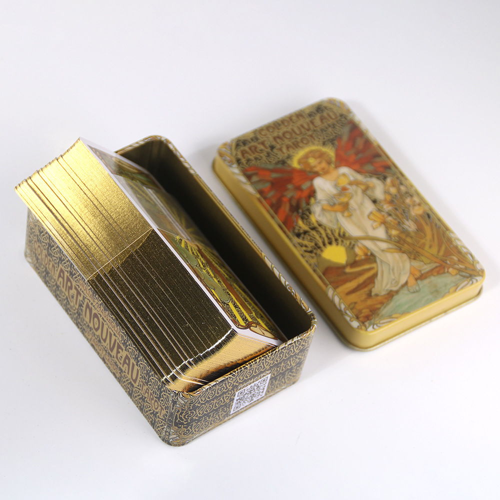 Bộ Bài Golden Art Noveau Tarot Hộp Thiếc Mạ Cạnh Vàng 78 Lá