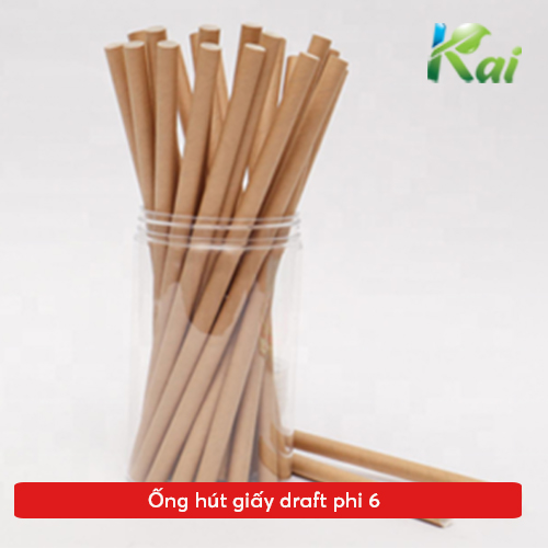 100 Ống Hút Giấy Kraft Nâu phi 6 hoặc phi 8