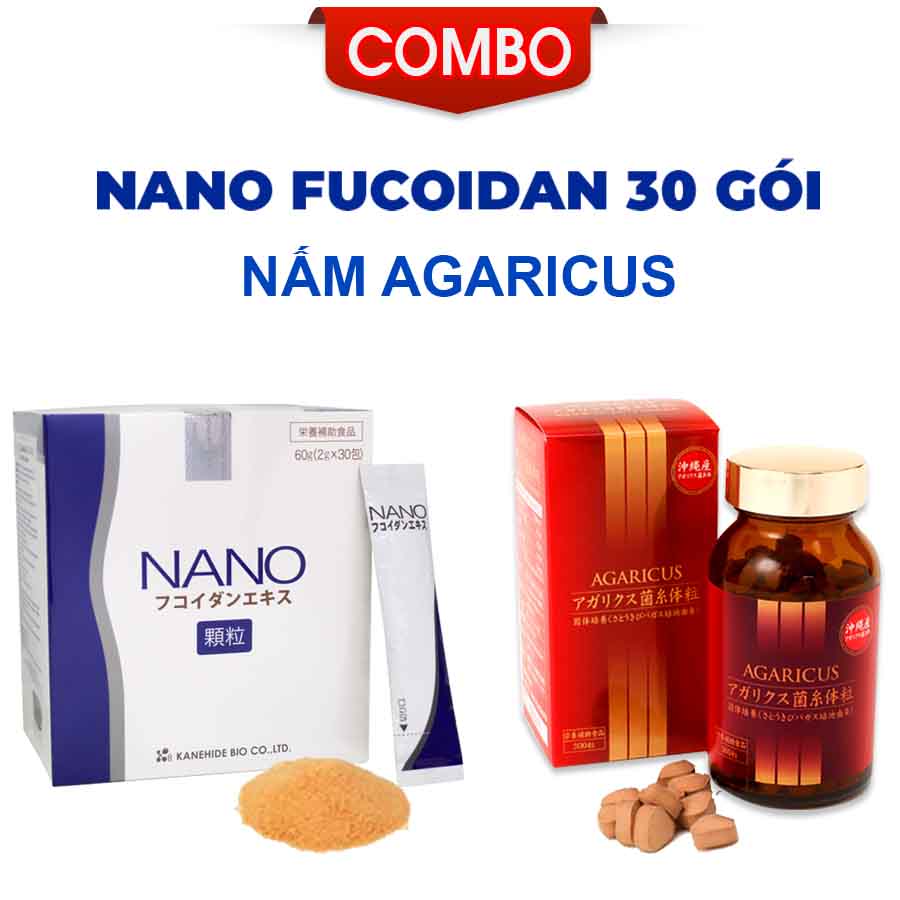 Combo Nano Fucoidan 30 Gói và Viên Thể Nấm Agaricus Mycelia Okinawa 300v Của Kanehide Bio Nhật Bản, Phòng Và Hỗ Trợ Ngăn Ngừa, Ức Chế Tế Bào Ung Thư, Tăng Đề Kháng, Hệ Miễn Dịch Cho Cơ Thể