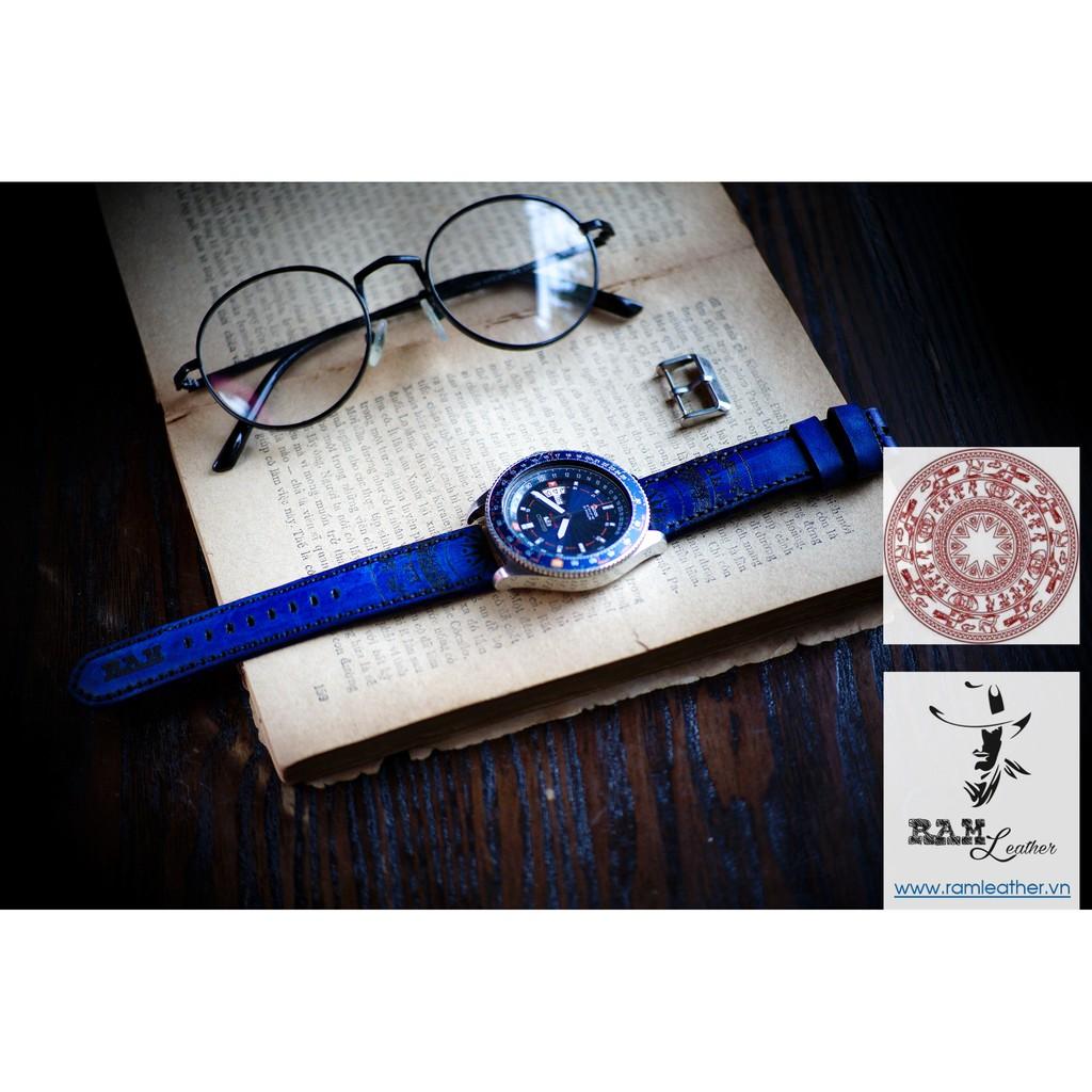 DÂY CASIO AE1200 TRỐNG ĐỒNG XANH NAVY DA BÒ Ý VEGTAN - RAM TRỐNG ĐỒNG NAVY-ĐỦ SIZE