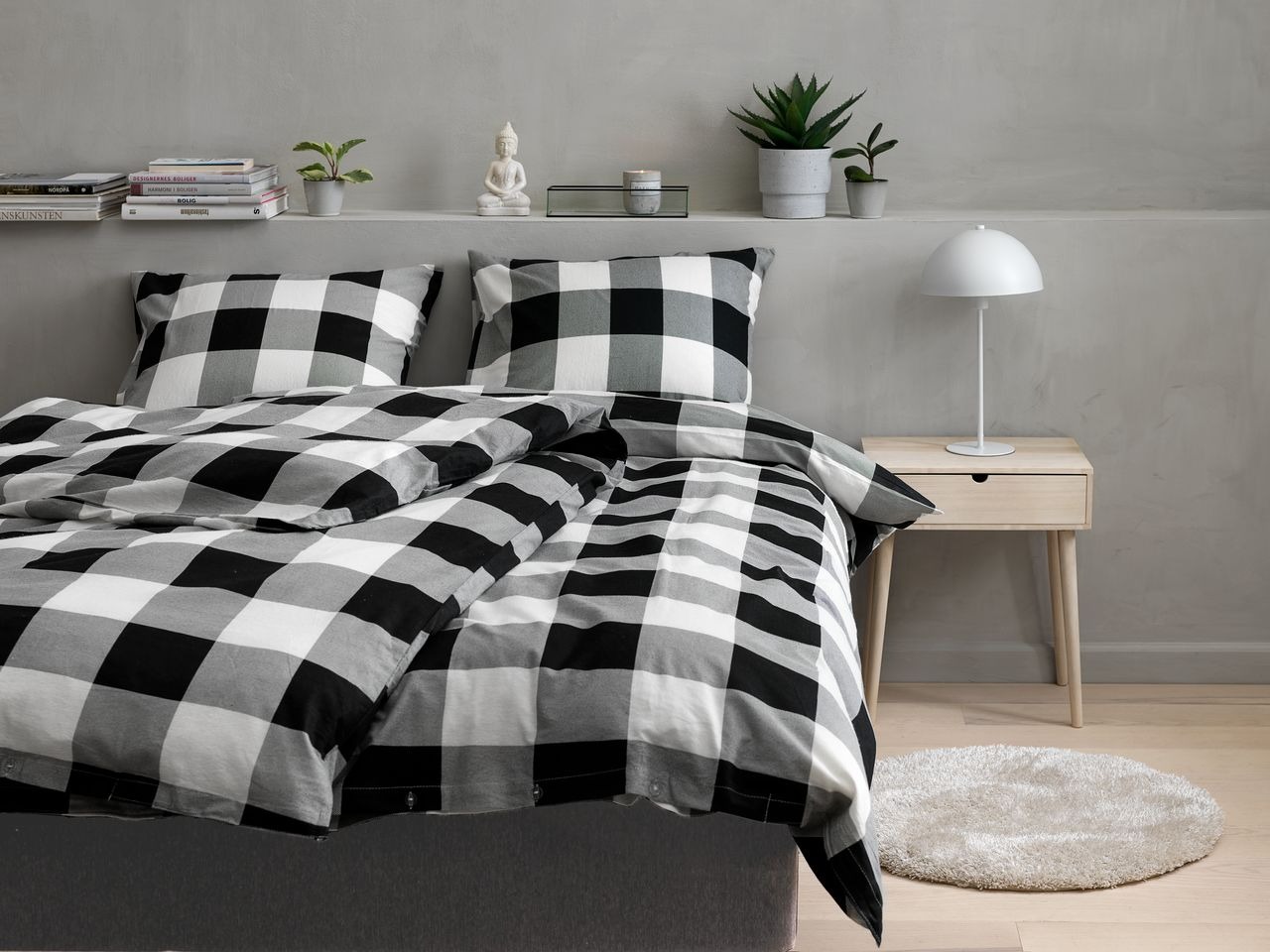 Bộ vỏ chăn gối đôi cotton | JYSK Scotti | xám/trắng | R200xD220cm/R50xD70cm