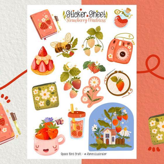 Sticker sheet strauberry madness - chuyên dán, trang trí sổ nhật kí, sổ tay | Bullet journal sticker - unim059